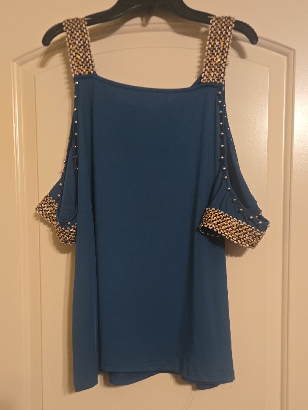 XL Embellished Teal Cold-Shoulder Women's Top - Picture 2 of 2